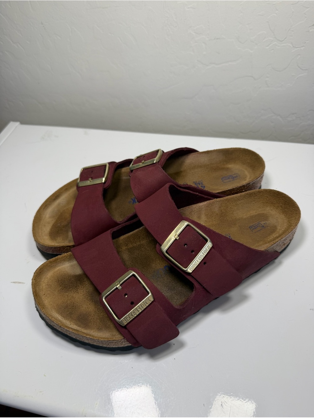 Birkenstock Arizona Soft Footbed Leather Sandals Bordeaux Burgundy EU 41